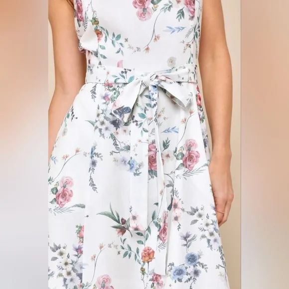 Lulus Sunny Posture Ivory Floral Sleeveless Midi Dress S Wedding Party Vacation - Picture 4 of 10